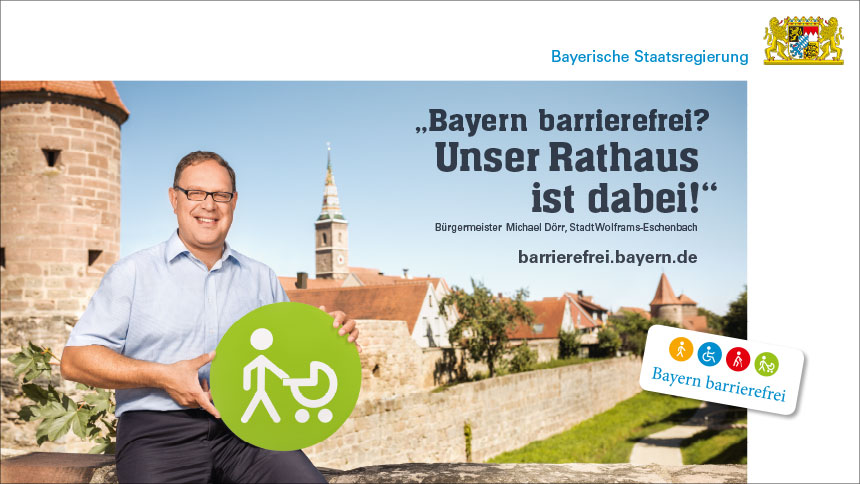 Kampagnenmotiv Rathaus: „Bayern barrierefrei“.