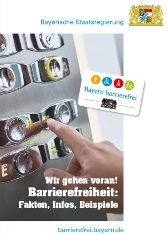 Titelbild Broschüre „Wir gehen voran!“: Hand an den Bedientasten in einem Aufzug.