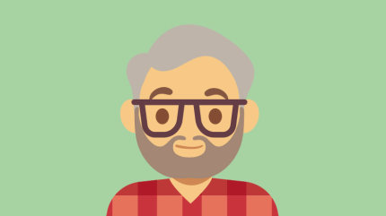 Illustration: ein Mann, grauhaarig, mit Brille und Bart.