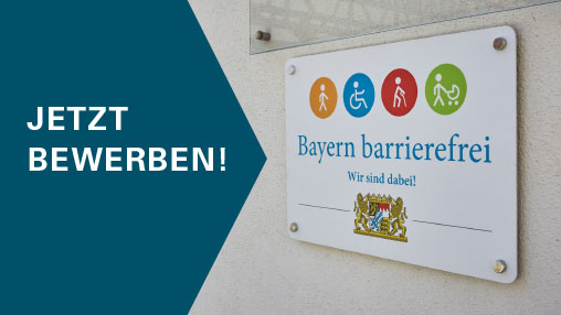 Logo: Signet „Bayern barrierefrei – Wir sind dabei!“.