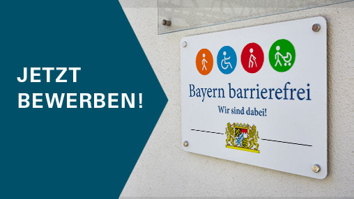 Logo: Signet „Bayern barrierefrei – Wir sind dabei!“.