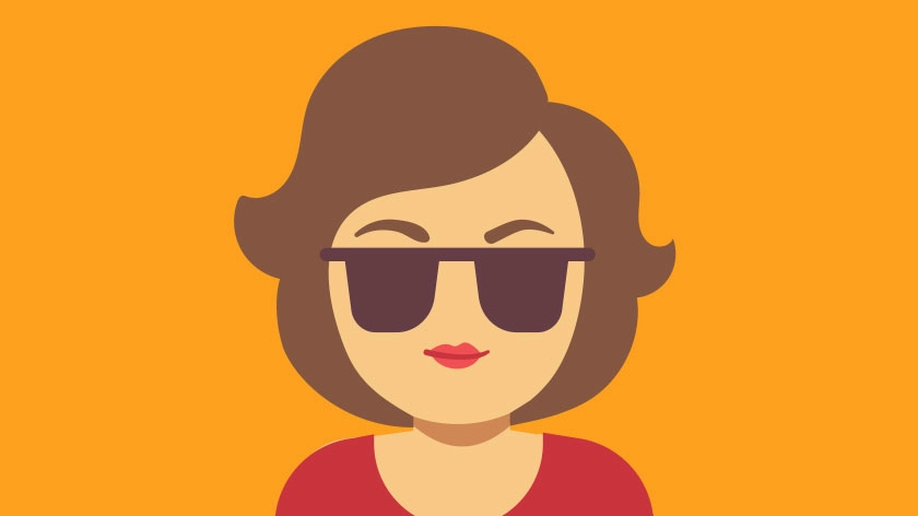 Illustration: eine Frau mit dunkler Brille.